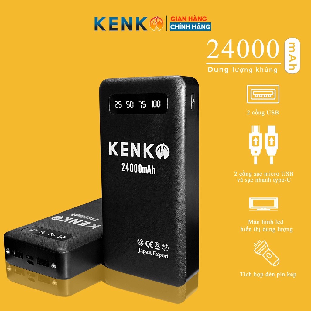 Pin áo sưởi Kenko dung lượng 24000mah có đèn pin chiếu sáng bảo hành 12 tháng - Ảnh 4